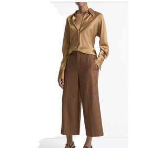 NWT Vince Italian Wool Flannel Pants Culottes High Waist Crop sz 2 Brown